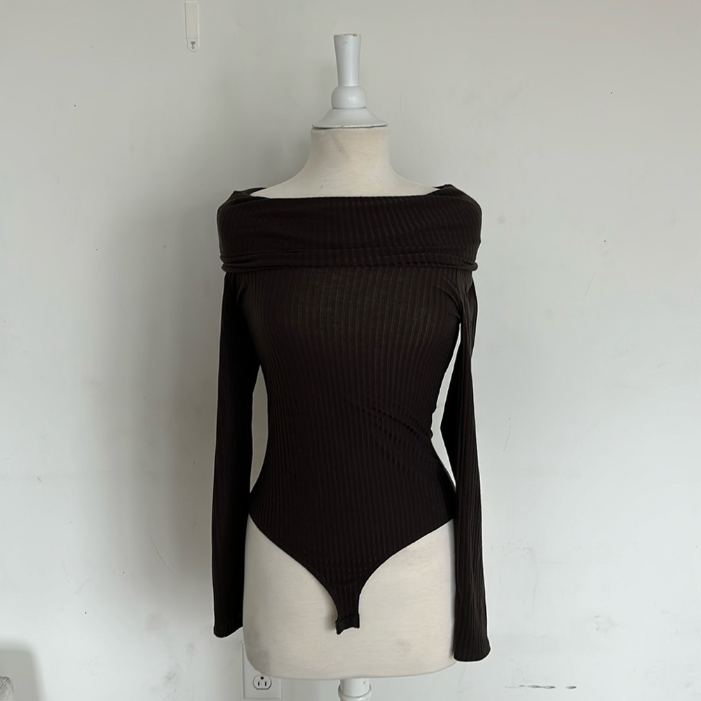 Charlotte Russe Brown Long Sleeve Bodysuit